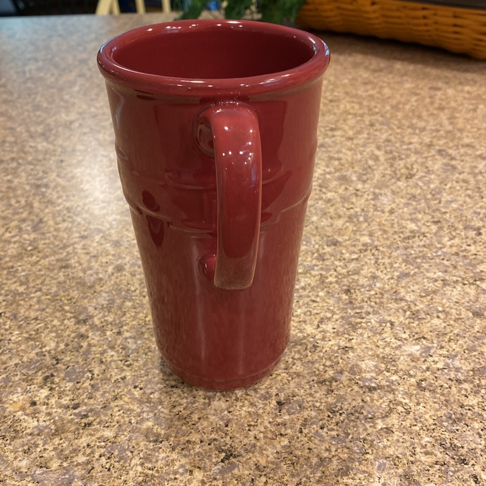 Longaberger Tall Travel Pottery Mug Paprika Red Woven Traditions - Picture 9 of 17